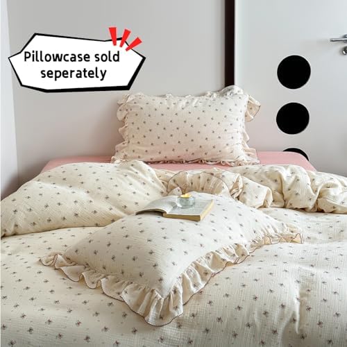 Cotton Muslin Chic Ruffles Duvet Cover Full, Berry Print, No Pillow