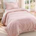 Bedsure Gingham Ruffle Duvet Cover Set, Twin, Cotton-Like Quilt Cover, Pink