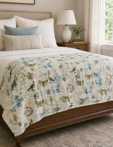 Serafina Home Decorative Fleece Throw Blanket Birds & Butterflies 50x70