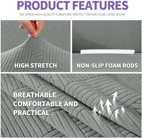 ZNSAYOTX Chair Cover with Arms (30"-47"), New Striped Sofa Chair Covers for Living Room, Dogs Pet Friendly Anti-Slip Chair Protector Spandex Armchair Slipcovers (Light Grey, Chair)