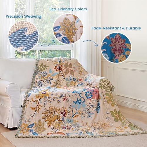 MSGKV Boho Throw Blanket 50"x60" 100% Cotton Throw for Couch Sofa Bed