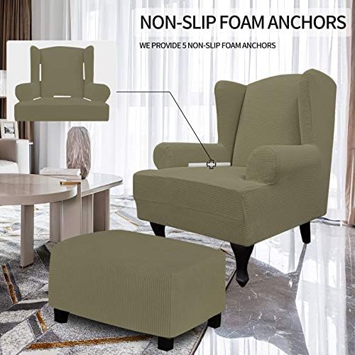 Easy-Going Stretch Large Wingback Chair Sofa Slipcover Khaki