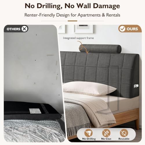 King Headboard with 2 Headrests, Memory Foam Upholstered Headboard