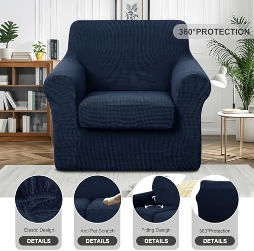 2 Pieces Stretch Chair Cover for Sofa Slipcover, 1 Seat, Navy