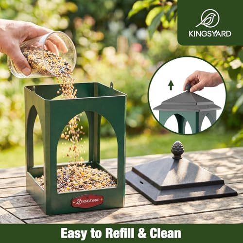 Kingsyard Hanging Platform Bird Feeder for Outdoors, Rain-Resistant Roof