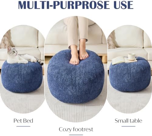 SHOUREN Stuffed Round Ottoman,Pouf Ottoman Foot Rest,20 X 15,Blue