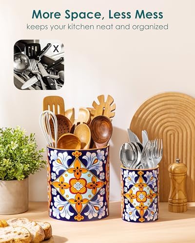 vancasso 7.3"+5.5" Utensil Holder, Porcelain Utensil Holder for Countertop