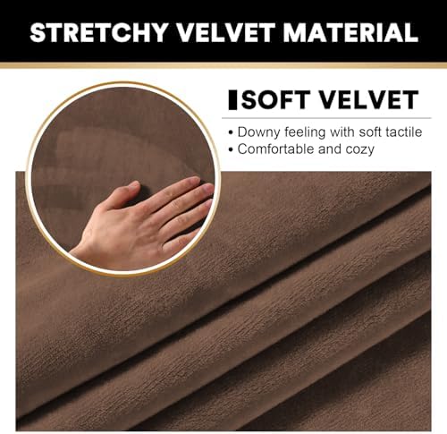 PrinceDeco Velvet XL Couch Cover for Oversized Sofa 4 Piece Sofa Covers for 3 Cushion Couch Washable Furniture Protector with Non Slip Elastic Bottom Width Up to 97 Inch(X-Large, Caramel)
