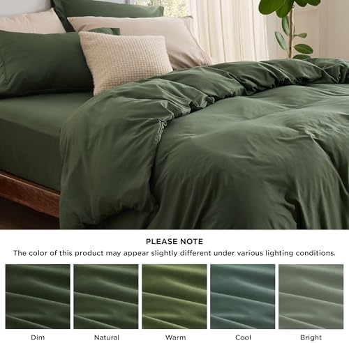 Bedsure King Duvet Cover with Fitted Sheet, Double Brushed Bedding, Green