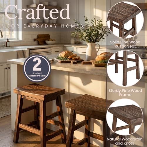 Alaterre Furniture Pomona Solid Wood Bar Stool Set of 2, Rustic Brown, 20”