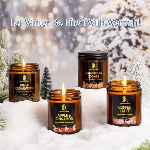 DL DREAMY DEWLA Fall Candle, Apple & Cinnamon Scented for Home, 7oz Soy Wax