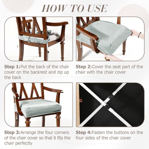Havawish Extra Wide Dining Chair Seat Covers, Light Gray, Velvet, 1 Pcs