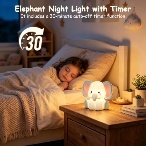 AVEKI Elephant Night Light, Silicone Touch Bedside Lamp (Blue)