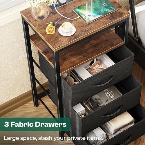 Huuger Nightstand with Charging Station, 27.6 Inch Bedside Table,Side Table