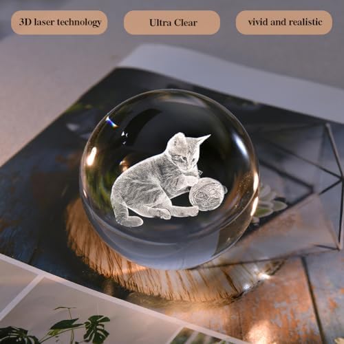 80mm Cat Lover Gifts for Women 3D Night Light Cat Crystal Ball