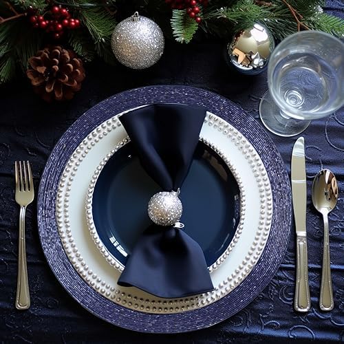 COTTON CRAFT Glitz Handmade Beaded Charger Placemats - Set of 4 - Navy