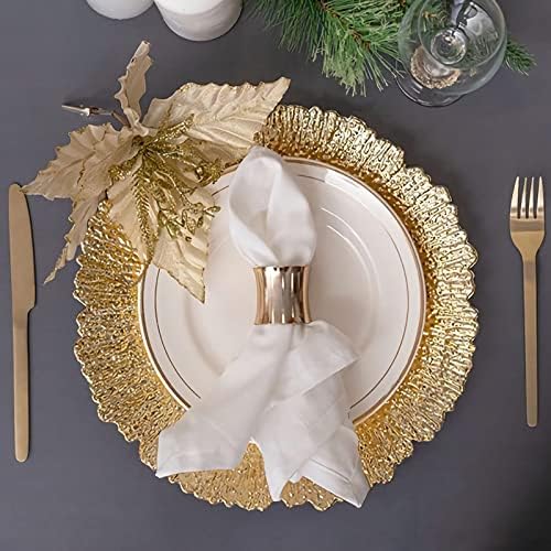 WUWEOT 12 Pack Gold Charger Plates, 12.7" Round Plastic Reef Plate Chargers with Flora Reef Design for Wedding Dinner Party Decoration