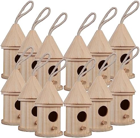 Make Market 5" Wooden Hut Birdhouse - Unfinished Birdhouse Made of 100% Wood, Outdoor Nesting Boxes - Bulk 12 Pack