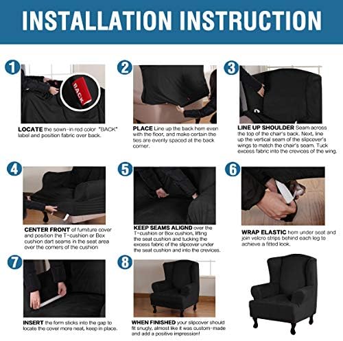 H.VERSAILTEX Wingback Chair Covers Velvet Plush Wing Chair Slipcover 1 Piece High Stretch Wing Back Chair Slipcovers Sofa Cover Furniture Cover with Elastic Bottom, Black