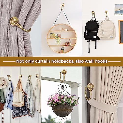 KAMANINA Decorative Curtain Drapery Holdbacks, Wall Mounted, 2 Pack Gold