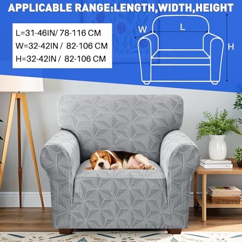 YEMYHOM 1 Piece Stretch Chair Sofa Slipcovers Couch Covers for 1 Seat, Jacquard Armchair Covers with Non-Slip Elastic Bottom, Thickened Furniture Protector for Dogs Pets kids (Small, Light Gray）