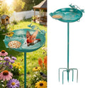 Mellbree Bird Bath for Outside 12", Metal Freestanding 12" Dia 39" H Lake Blue Gold Gilding Birdbath with Perch & Feeder Bowl, Multi-Functional for Garden Patio Yard Lawn Outdoor Decor