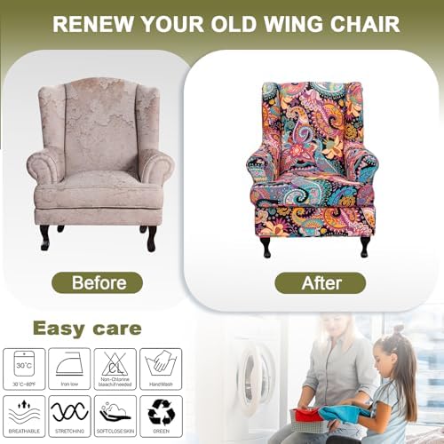 NILUOH Wingback Chair Covers 2-Piece, Armchair Slipcovers for Living Room
