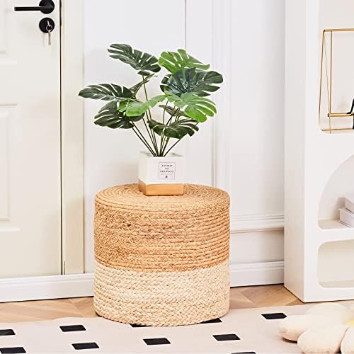 18'' Boho Ottoman Pouf Natural Water Hyacinth Rustic Handmade Lounge Pouffe