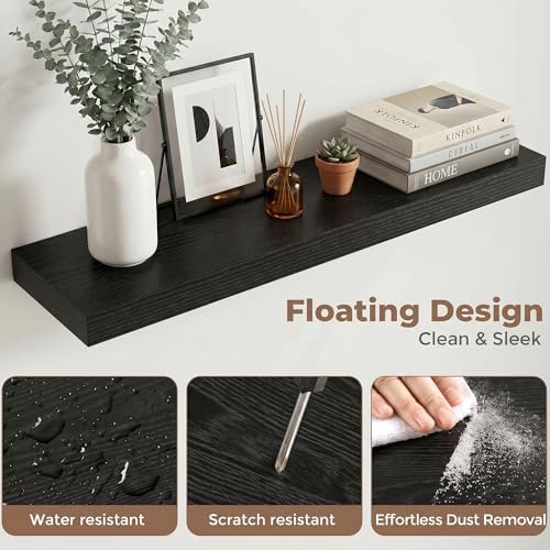 32 Inch Floating Shelves for Wall, 8"D Wood Storage Shelves, Black Finish