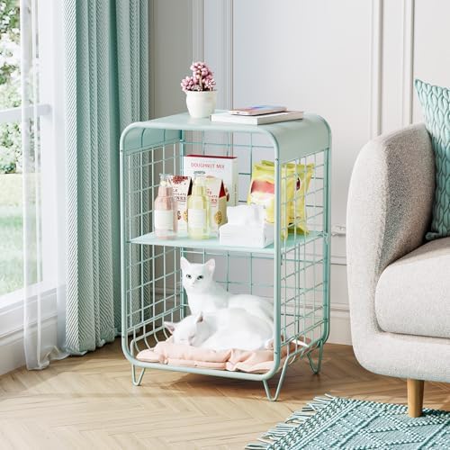 APEXCHASER Cute Nightstand for Kids,3 Tier Metal Side Table,Mint Green