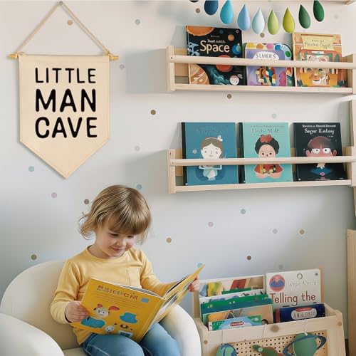 Little Man Cave-Wall Decor Gift for Baby Boys Kids-Canvas Hanging Flag Banner Pennant Wall Decor Gift for Nursery Homeschool Baby Room Playroom Reading Room Bedroom -Baby Gift Shower
