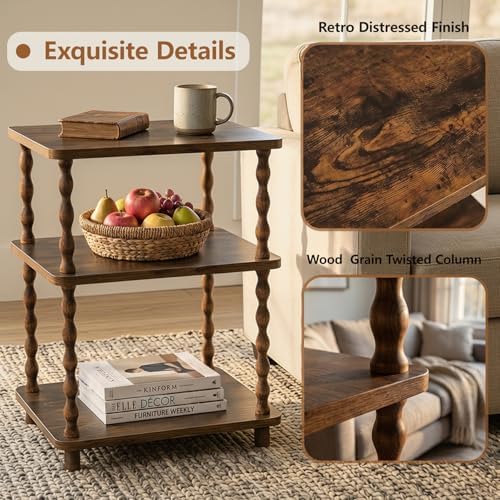 Narrow Side Table, 3-Tier End Table with Storage for Small Spaces