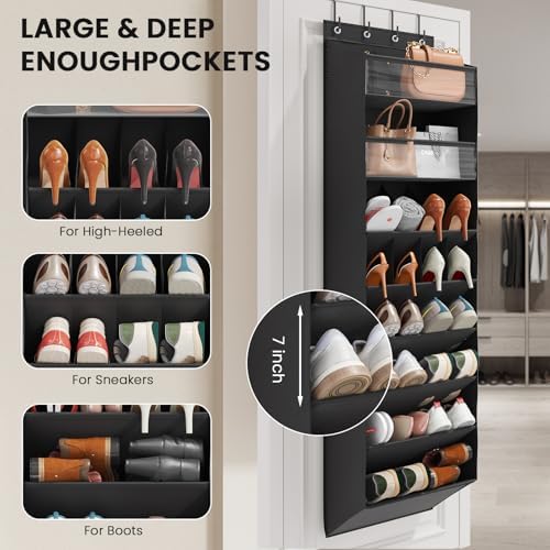 Mefirt XL Clear Over the Door Shoe Organizer for Closet Fit 25 Pairs