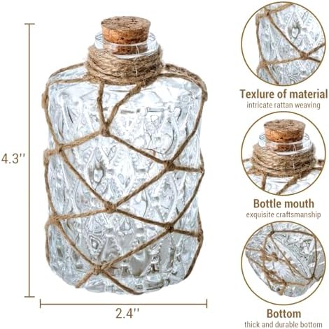 MyGift Glass Bud Vases with Cork Lids & Hemp Rope, Set of 2
