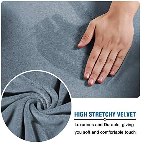 H.VERSAILTEX Wingback Chair Covers Velvet Plush Wing Chair Slipcover 1 Piece High Stretch Wing Back Chair Slipcovers Sofa Cover Furniture Cover with Elastic Bottom, Stone Blue