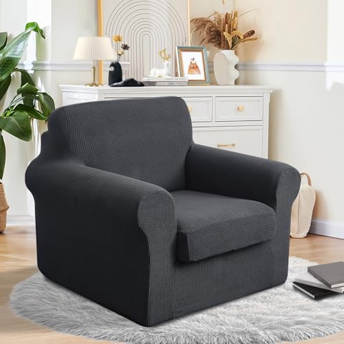 2 Pieces Stretch Chair Cover For Sofa Slipcover, 1 Seat, Dark Gray