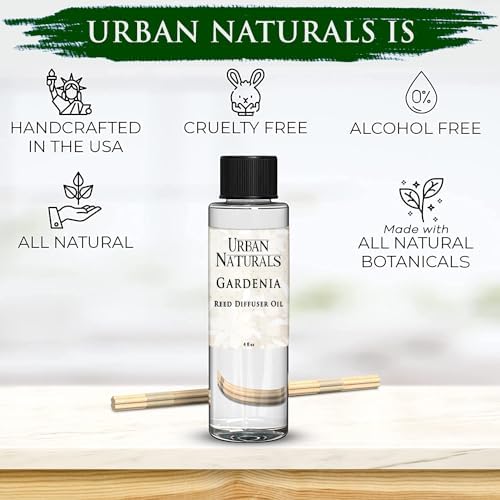 Urban Naturals Gardenia Scented Oil Reed Diffuser Refill | Includes a Free Set of Reed Sticks! Jasmine, Ylang Ylang, Tuberose & Amber Notes, 4 oz (2 Pack)