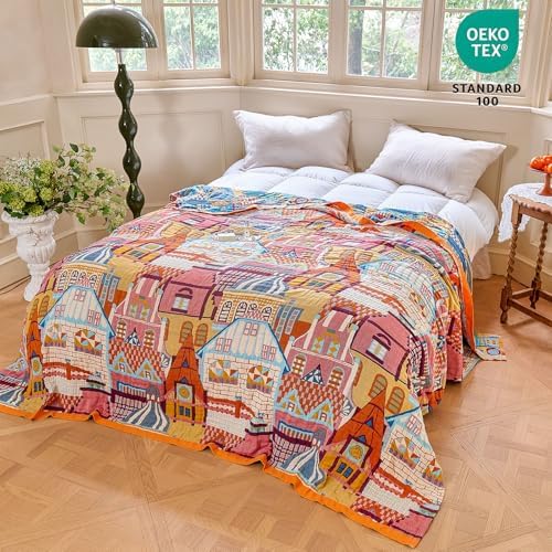 MSGKV Roman Castle Cotton Throw Blanket 50"x60" Art Woven Cotton Throw