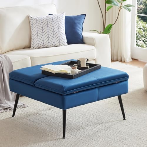 Square Ottoman with Storage Coffee Table Large Upholstered Navy