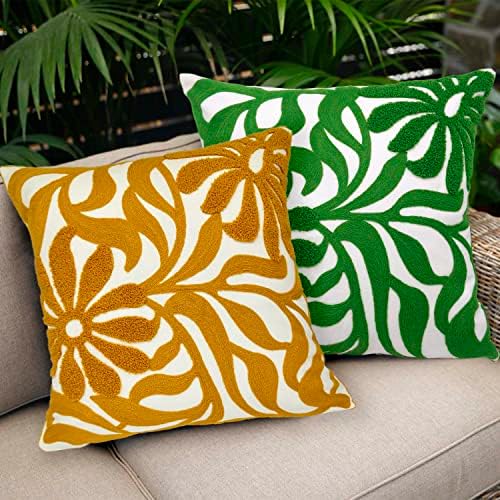 Alysheer Floral Embroidered Throw Pillow Cover 18"x18" 1pc, Mustard Yellow