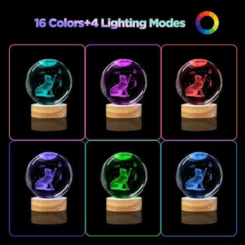 3D Cat Crystal Ball Night Light Cat Lover Gifts for Women Upgraded 3.15 In Cat Figurines Glass Ball Home Decor Lamps with 16 Color Cat Collectibles Snow Globes Gift for Girl Cat Lamp for Her Mom