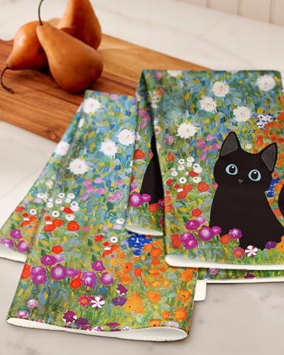Miss Adola Cute Kitchen Towels Set of 4, 18 x 26 Inch, Cat Flower