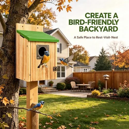 2 Pack Bird Houses for Outside- Cedar Bird House with Metal Predator Guard
