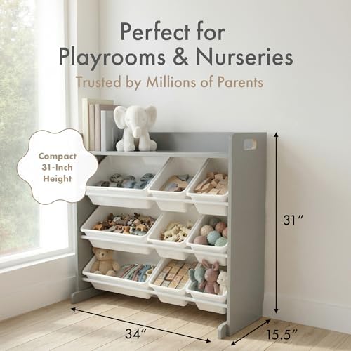 Humble Crew Kids Toy Organizer with Display Shelf, 9 Bins, 3 Tier Storage