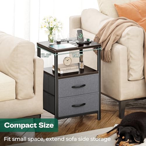 Huuger Nightstands Set of 2, End Tables with Charging Station, Side Table