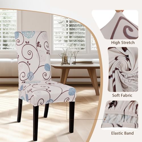 SearchI Dining Room Chair Covers Set of 4, Stretch Printed Parsons Chair Slipcovers Super Fit Spandex Removable Washable Kitchen Chair Protector Cover for Dining Room, Hotel, Ceremony (Ball Flower)