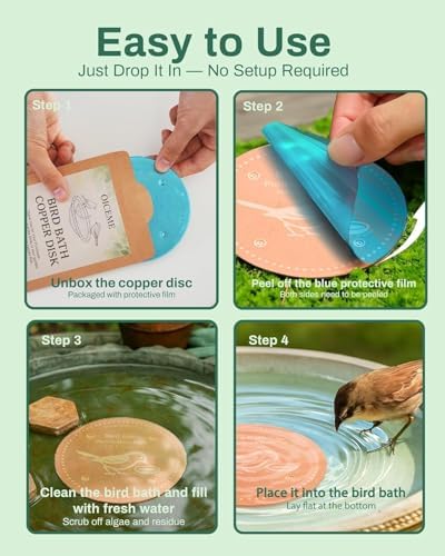 OICEME Bird Bath Purification Disc Pure Copper Outside Winter Solar Power Birdbath Deicer Cage Hanging Bowl Metal Deck Railing Glass Concrete Ceramic Stone Ground Water Bird Bee