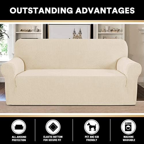 PrinceDeco Couch Covers for 3 Cushion Couch Sofa Pet Friendly Extra Large Couch Cover for Oversized Sofa Washable Furniture Protector Fitted Sofa Slipcovers Stay in Place(XL Sofa, Biscotti Beige)