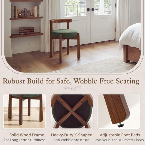 LUE BONA Wood Vanity Chair Stool with Back, Mid-Century Makeup Bench, Green