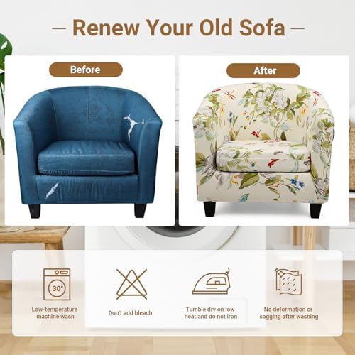 Round Chair Cover, 2 Pack Removable Couch Furniture Protectors with Arms, Round Soft Armchair Sofa Covers Stretch Barrel Club Chair Slipcovers for Bar Living Room Bedroom Hotel Counter